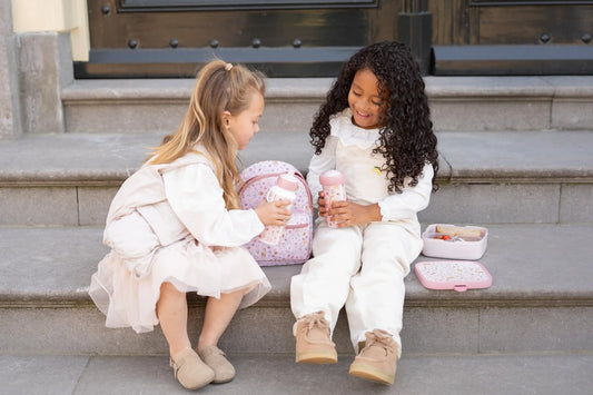 Little Dutch ūdens pudele bērniem – rozā “Pasaku dārzs” kolekcija ar ziedu un dzīvnieku dizainu