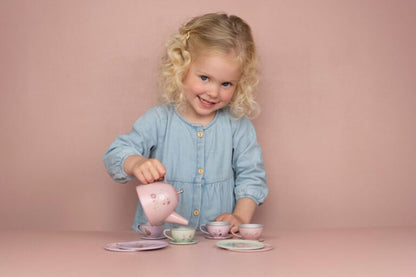 Little Dutch tējas servīzes komplekts “Pasaku dārzs” – krāsains metāla tējas trauku komplekts bērnu lomu spēlēm un radošai iztēlei