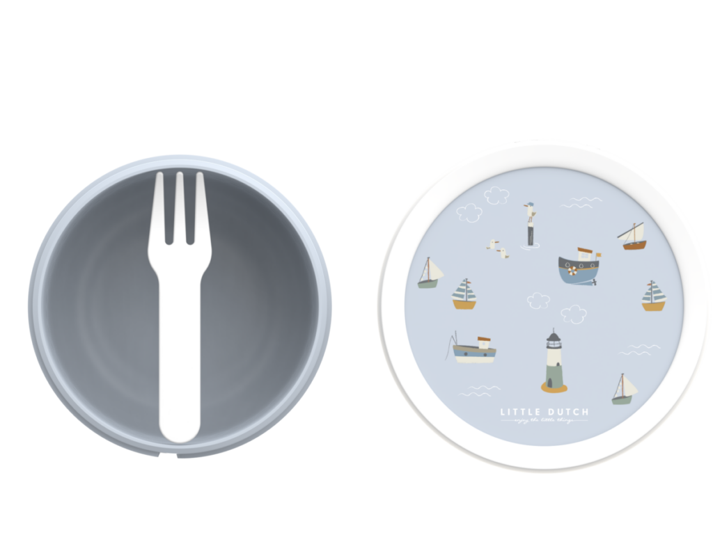 Little Dutch uzkodu trauciņš – Jūrnieku līča dizains, bērnu trauks uzkodām ar dakšiņu