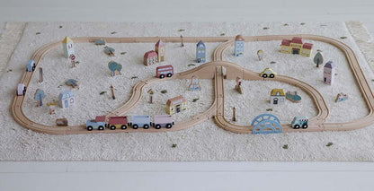 Little Dutch XXL koka vilciena komplekts bērniem – liels rotaļu dzelzceļš ar vagoniem un pilsētas detaļām