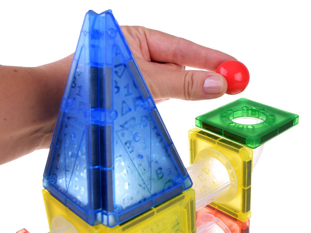 Magnētiskie bloki bērniem – bumbiņu trase ar 123 detaļām, radošs un izglītojošs būvēšanas komplekts