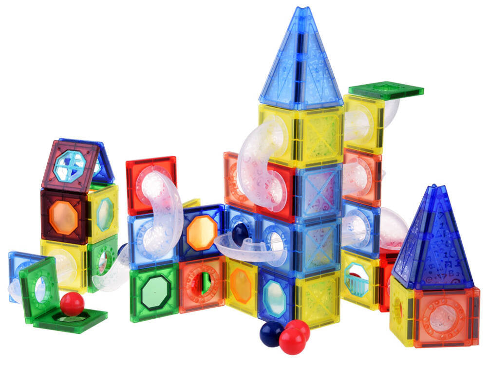 Magnētiskie bloki bērniem – bumbiņu trase ar 123 detaļām, radošs un izglītojošs būvēšanas komplekts