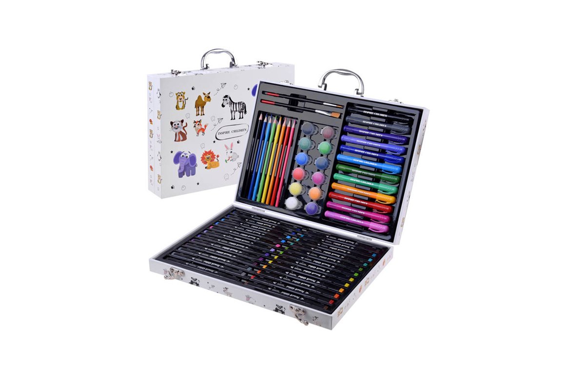 Mākslas komplekts koferītī bērniem ar krāsām un flomāsteriem.