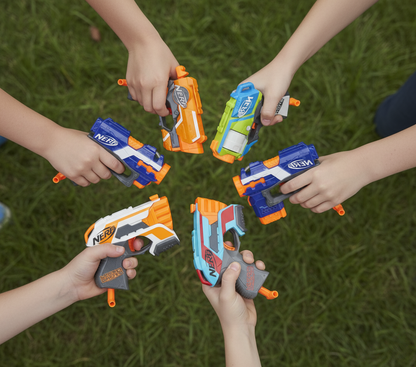 Nerf Strike 6 pistoles komplekts ar šautriņām — rotaļlieta bērniem aktīvām spēlēm un sacensībām ārā vai telpās.