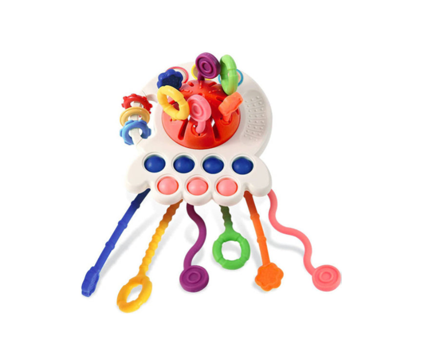 Sensorā rotaļlieta mazulīšiem 4in1 – krāsaina attīstoša rotaļlieta bērniem ar dažādām tekstūrām un skaņām.