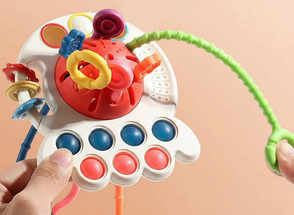 Sensorā rotaļlieta mazulīšiem 4in1 – krāsaina attīstoša rotaļlieta bērniem ar dažādām tekstūrām un skaņām.