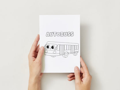 Transports – drukājamas krāsojamās lapas bērniem PDF formātā, lai iepazītu automašīnas, lidmašīnas un citus transportlīdzekļus.