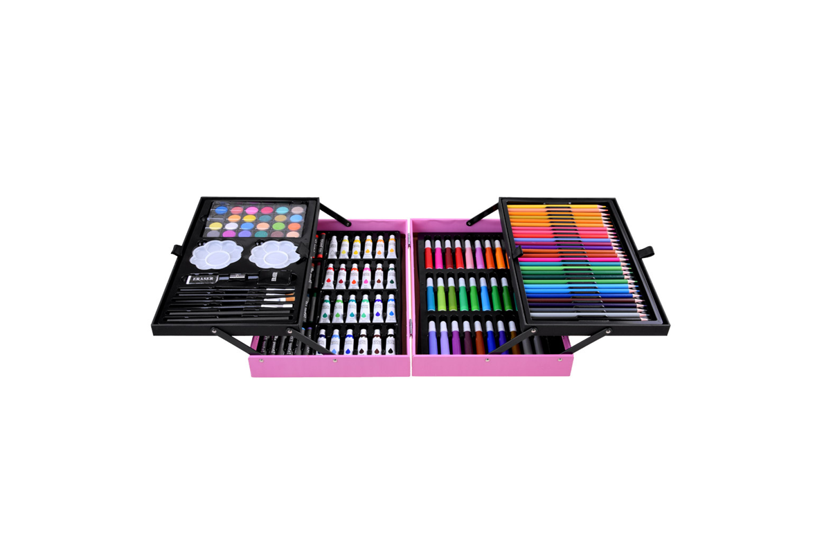 Vienradža mākslas komplekts koferītī meitenēm ar krāsām un flomāsteriem.